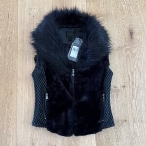 GUESS Faux Fur Vset Sleeveless Amari Size XS Black